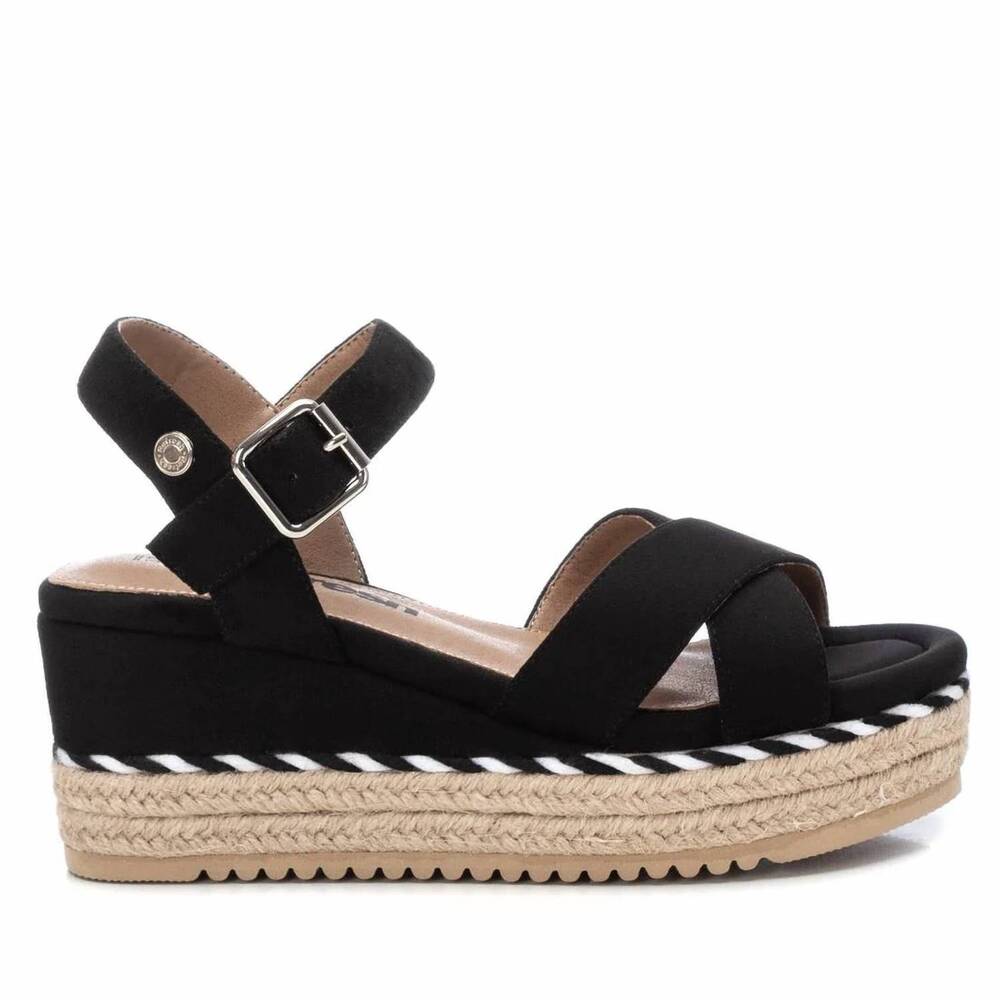 NEW REFRESH women's suede wedge sandals in black